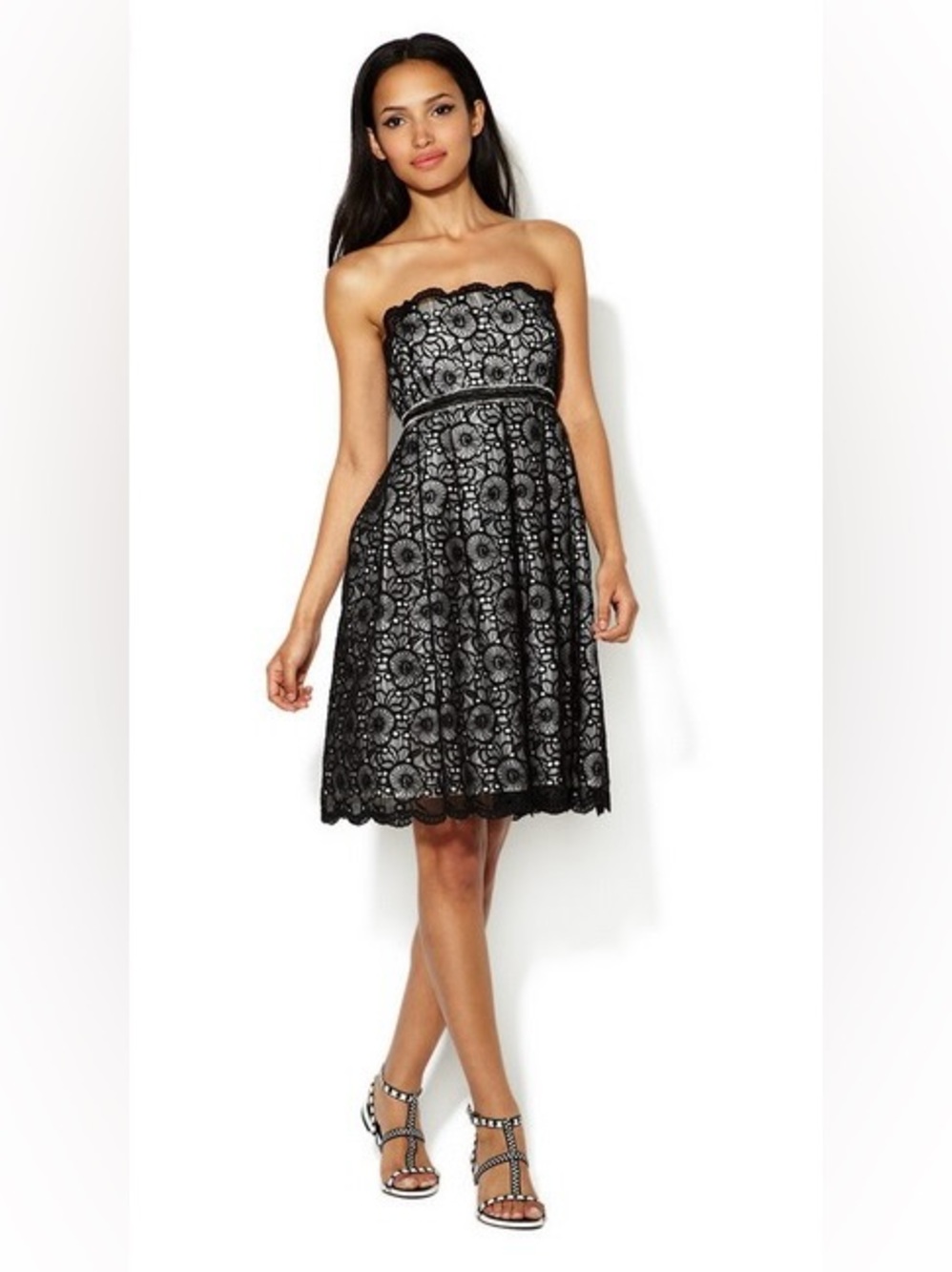 Anna Sui Pansy Embroidered Strapless Dress